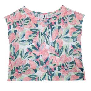 Joie Linen Top Sleeveless Floral Slouchy Oversized Sheer Tropical Pastel Pink‎ M